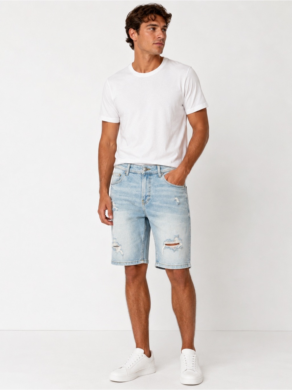 FSBN Original Denim Company Men’s Light Wash Distressed Jorts Size Large